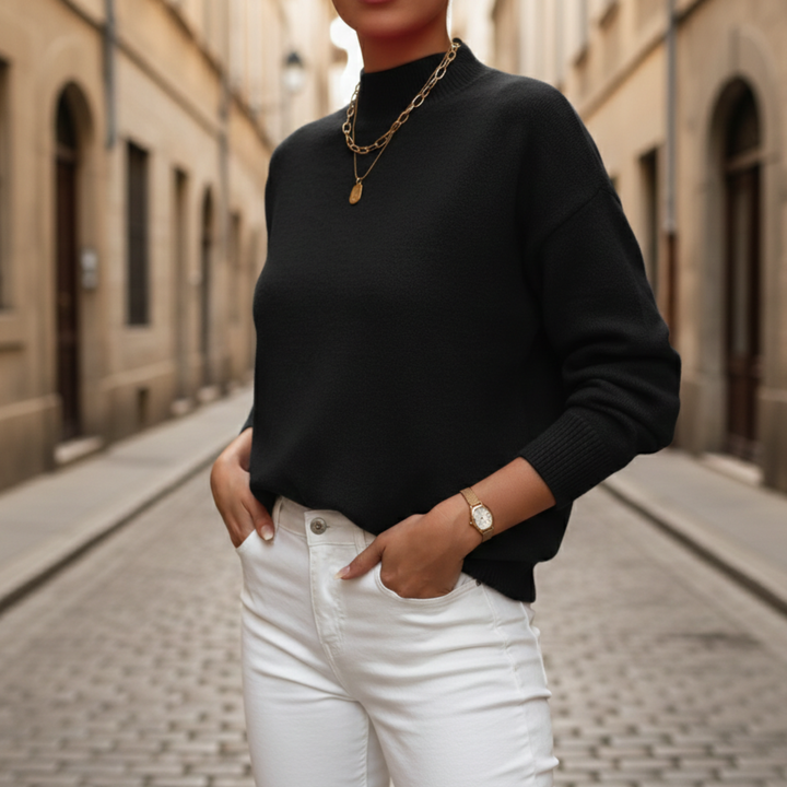 Sweater Women Mock Neck Long Sleeve Knit