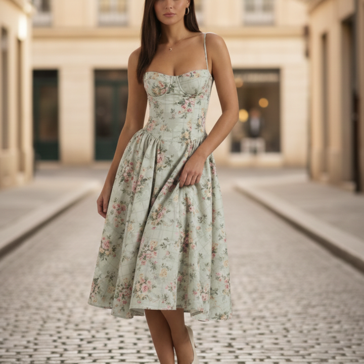 Floral Midi Dress Sleeveless A Line Women