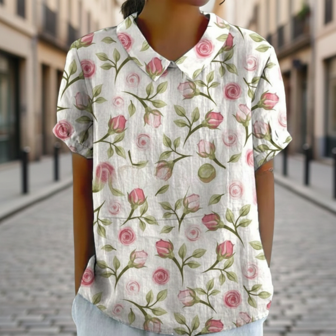 Blouse Floral Print Short Sleeve Womens