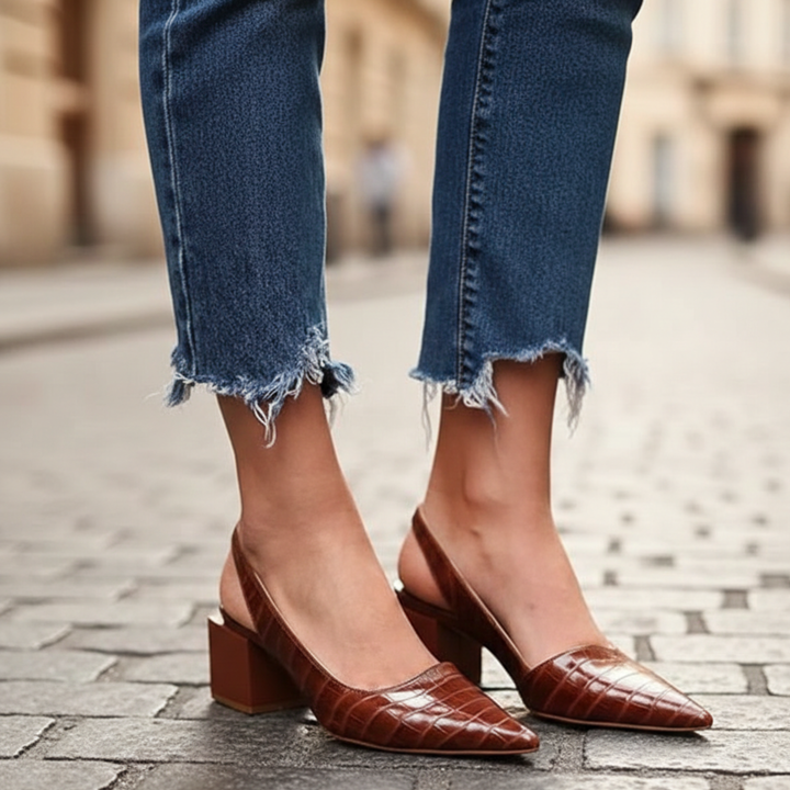 Pumps Pointed Toe Slingback Block Heel Women