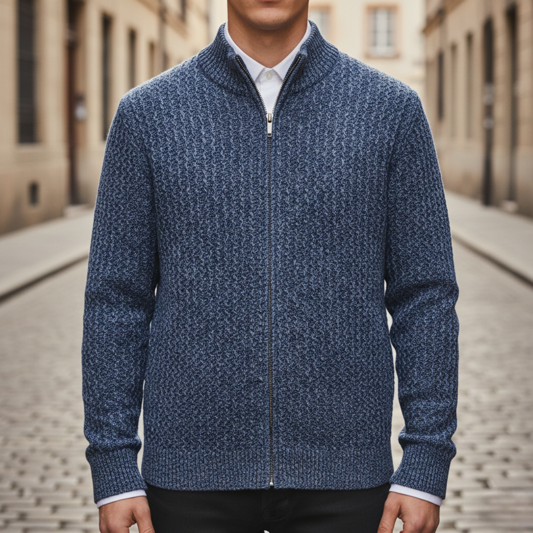 Zip Sweater Cable Knit Stand Collar Men