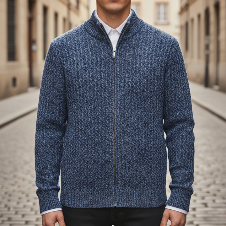 Zip Sweater Cable Knit Stand Collar Men