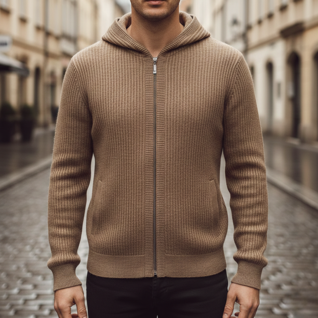 Hoodie Sweater Zip Front Knit Men