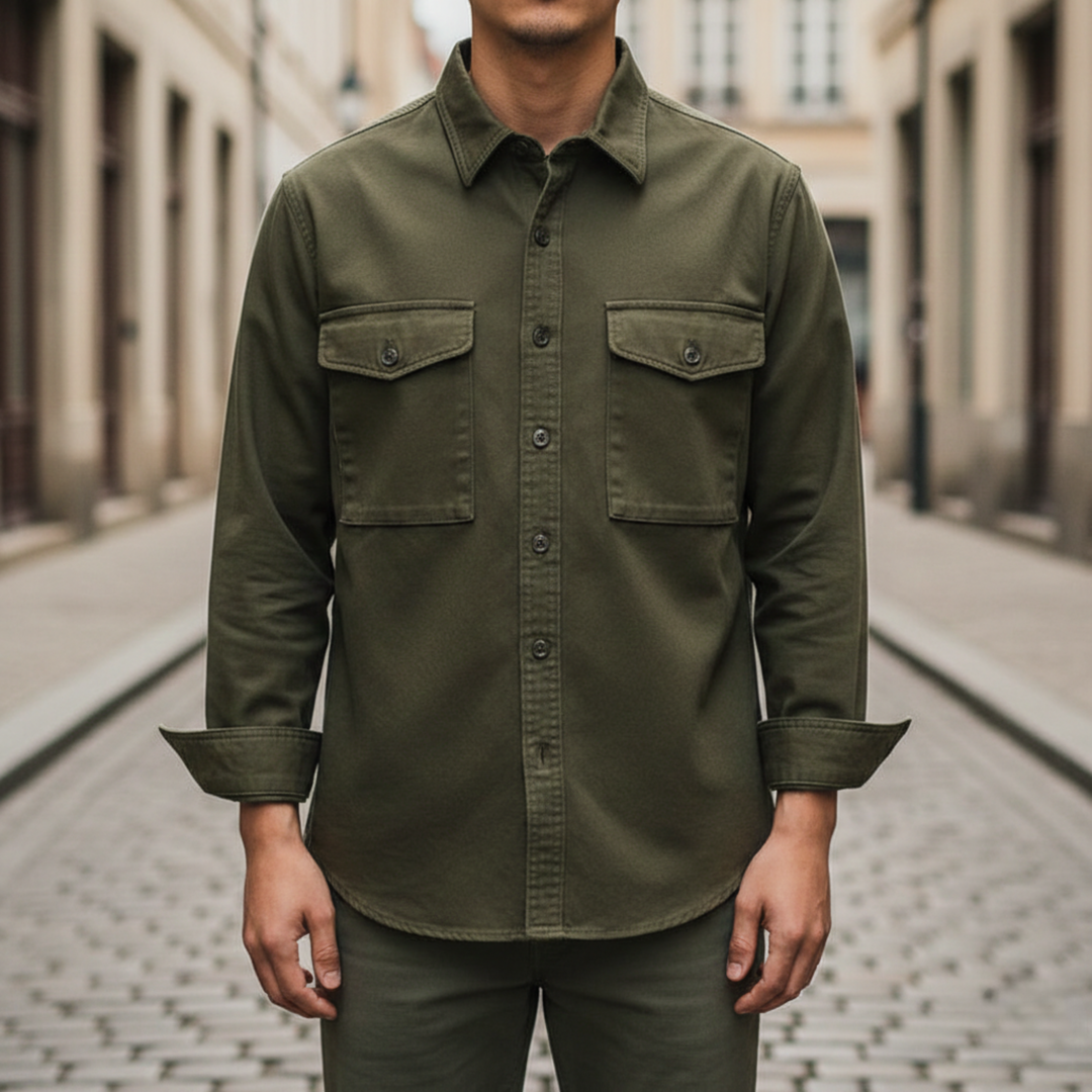 Button Down Shirt Long Sleeve Pocket Men