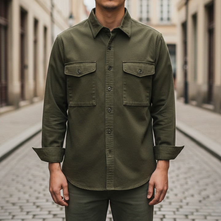 Button Down Shirt Long Sleeve Pocket Men