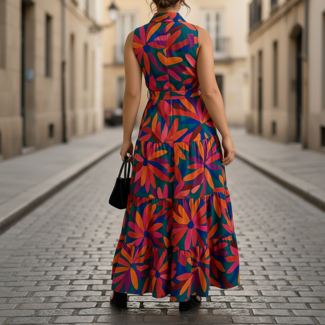 Maxi Dress Floral Sleeveless Button Front Women