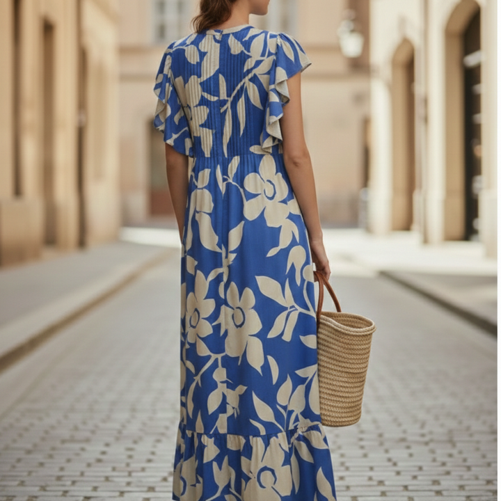 Maxi Dress Floral Ruffle Sleeve Women