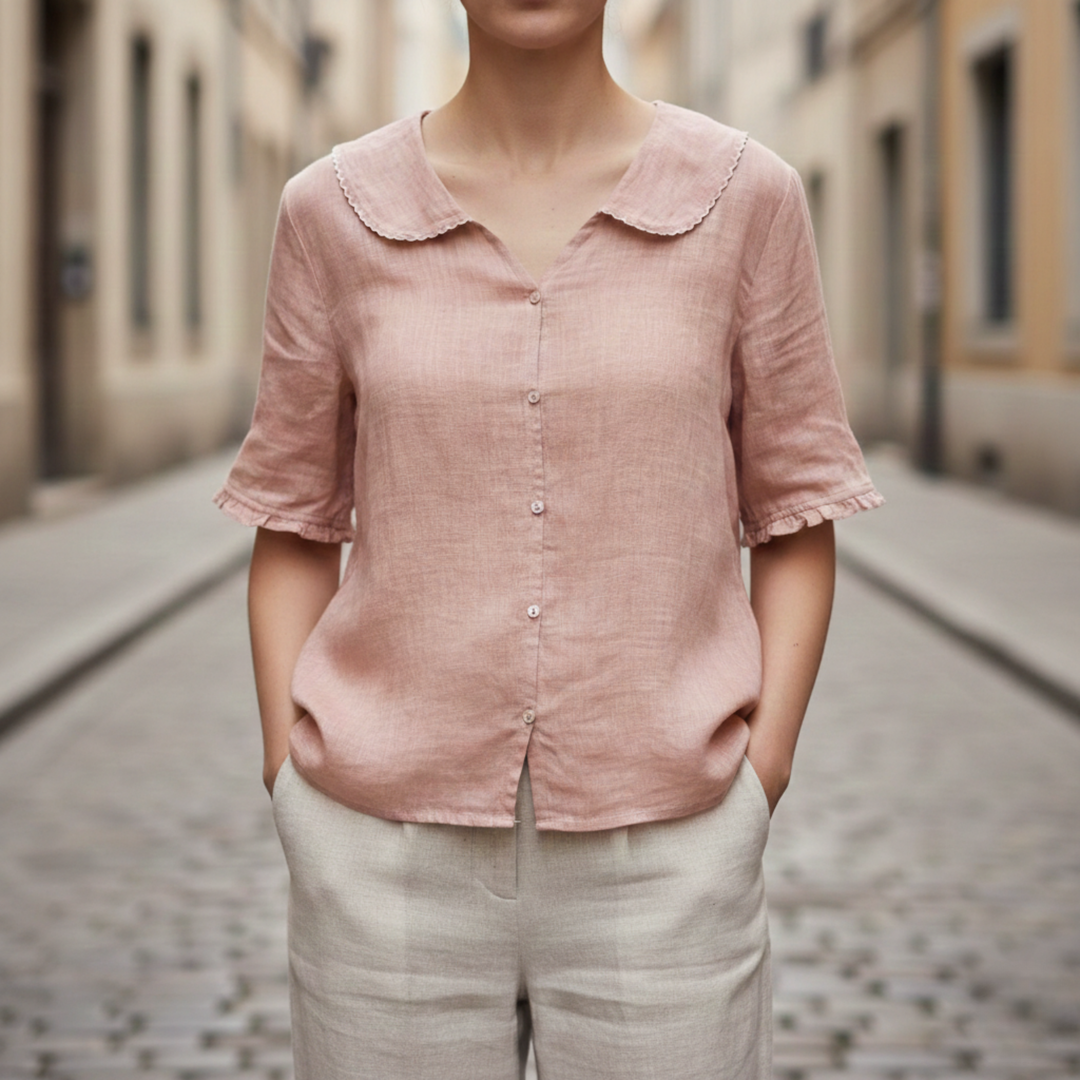 Women’s Button Down Blouse Scalloped Collar Casual Summer Top