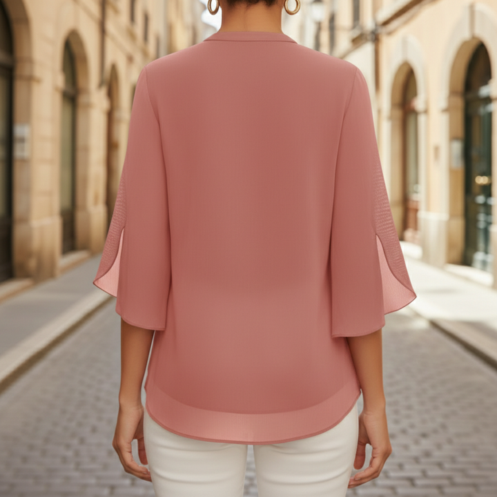 Blouse V Neck Long Sleeve Chiffon Womens