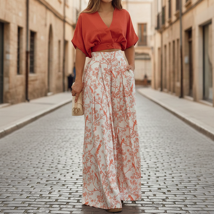 Womens Wide Leg Pants High Waist Floral Print