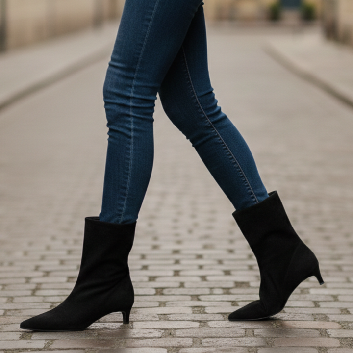 Ankle Boots Women Pointed Toe Kitten Heel