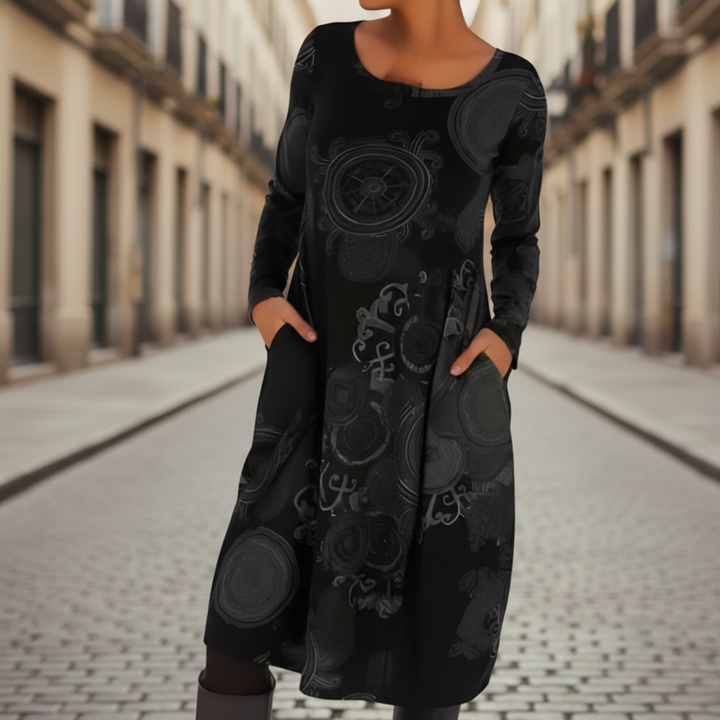 Midi Dress Long Sleeve Printed Women