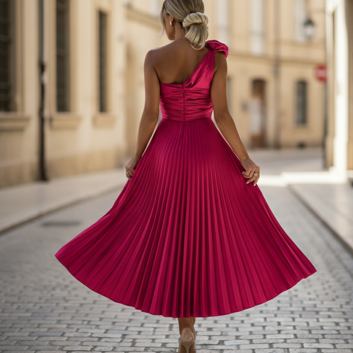 Midi Dress One Shoulder Pleated Women