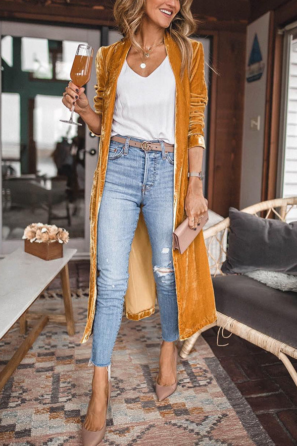 Women's Coat Velvet Long Sleeve Longline Open Front Casual Wear