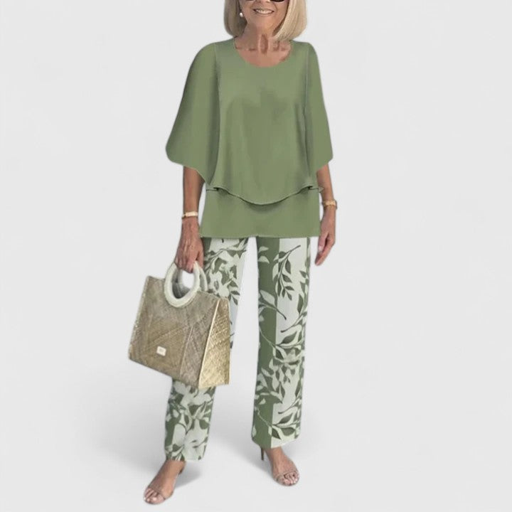 Women's Two-Piece Outfit Set Chiffon Loose Fit Cape Sleeve Top Floral Print Pants