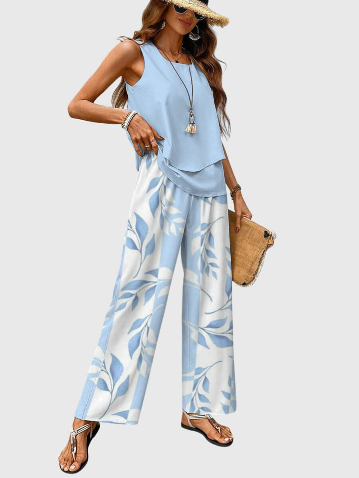 Women's Two Piece Set Casual Sleeveless Tank Top Wide Leg Pants Summer