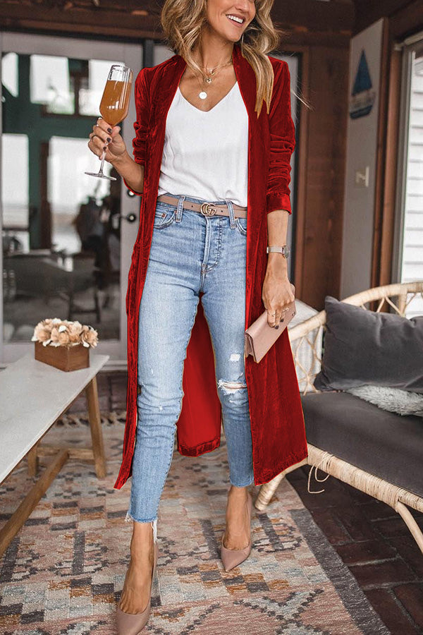 Women's Coat Velvet Long Sleeve Longline Open Front Casual Wear