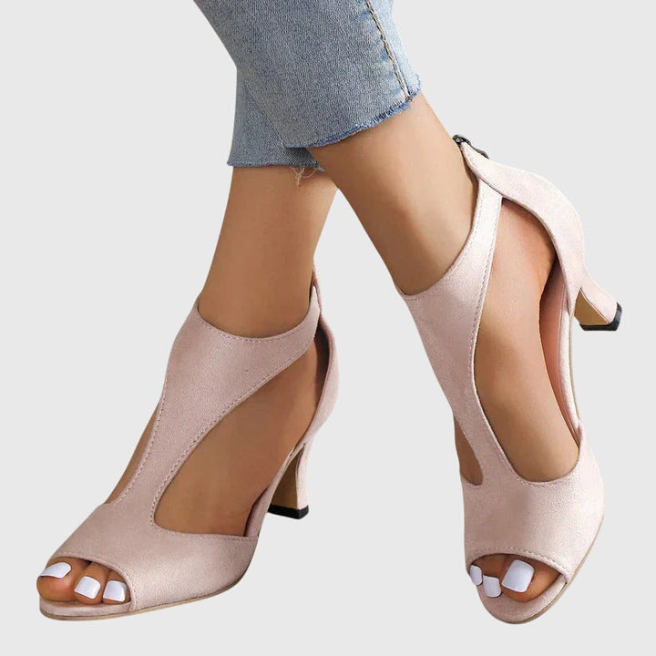 Women's Heels Leather Orthopedic Open Toe Cut-Out Mid Heel Cushioned Insole