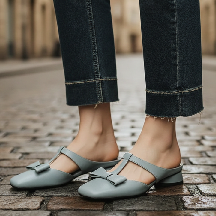 Women's Mules Shoes Square Toe Bow Detail