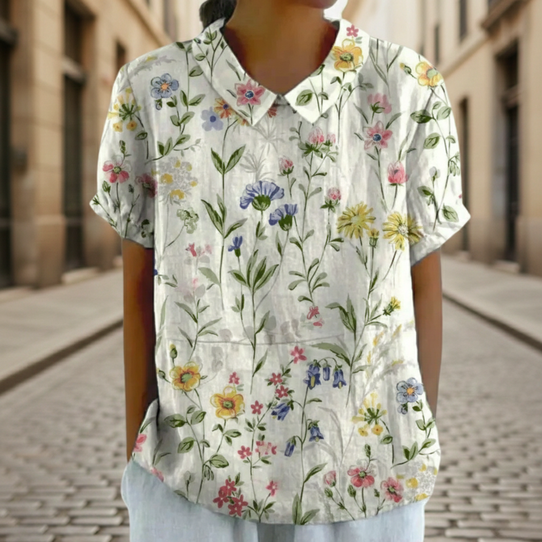 Blouse Floral Print Short Sleeve Womens