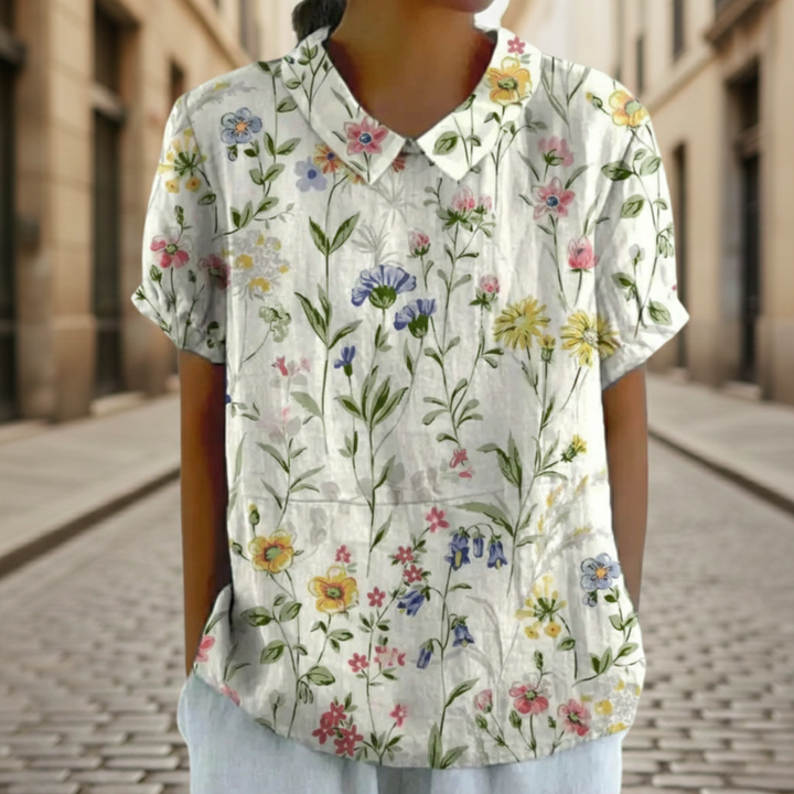 Blouse Floral Print Short Sleeve Womens