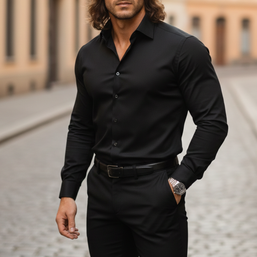 Dress Shirt Men Slim Fit Long Sleeve