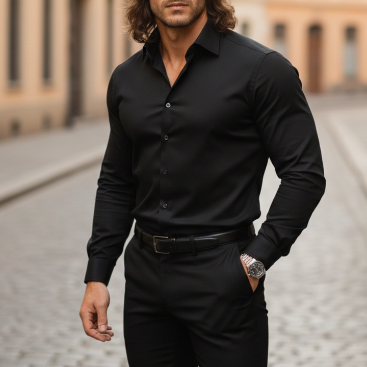 Dress Shirt Men Slim Fit Long Sleeve