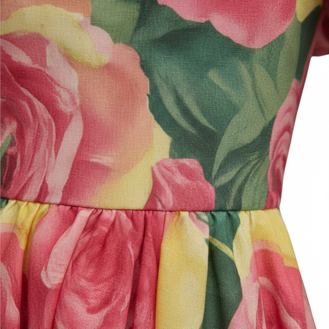 Midi Dress Floral Puff Sleeve Women