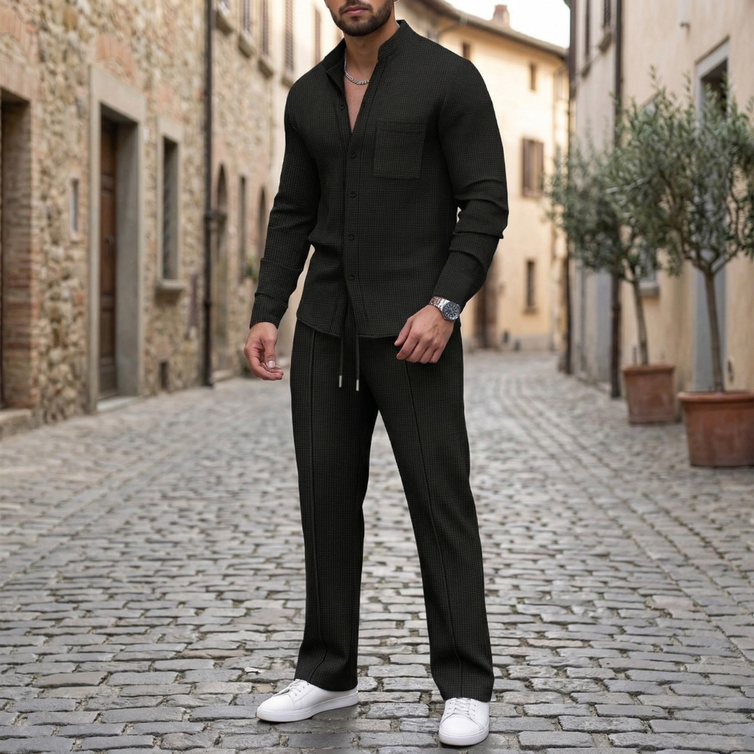 Mens Shirt and Pants Set Long Sleeve Button Up Casual Outfit