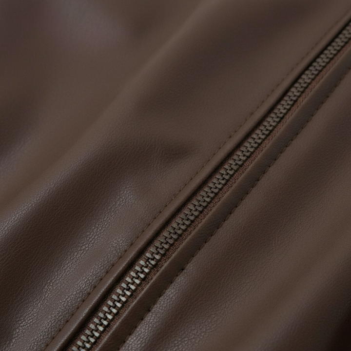 Leather Jacket Oversized Zip Front Women