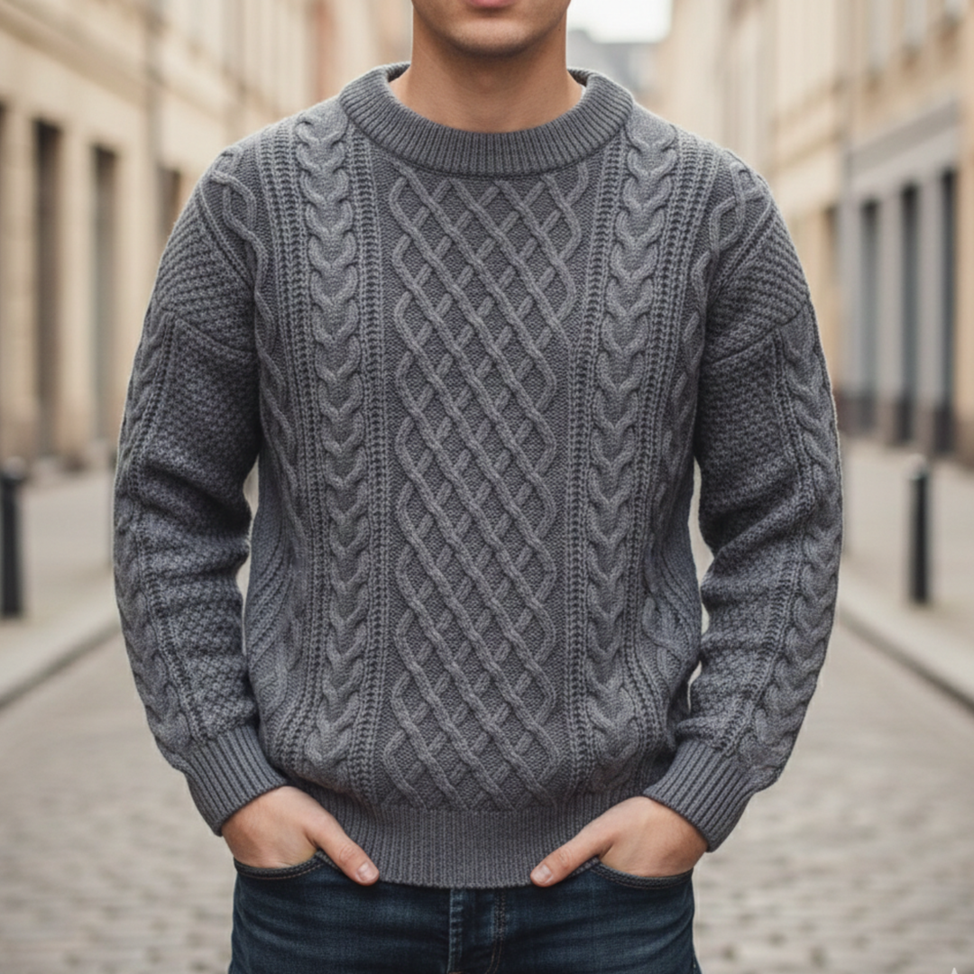 Cable Knit Sweater Men Crew Neck