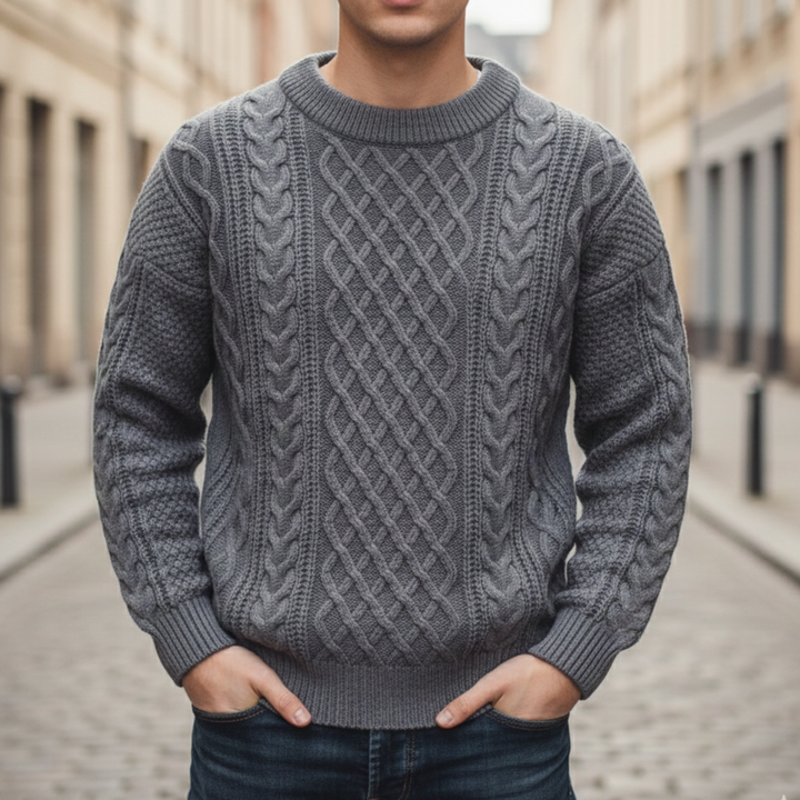 Cable Knit Sweater Men Crew Neck