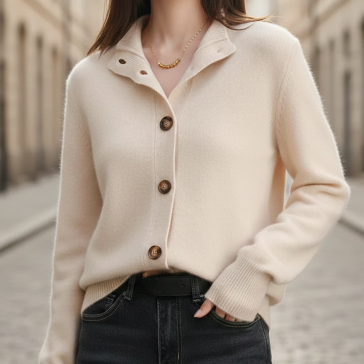 Cardigan Sweater Button Front Mock Neck Women