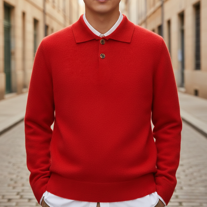Polo Sweater Long Sleeve Button Placket Men