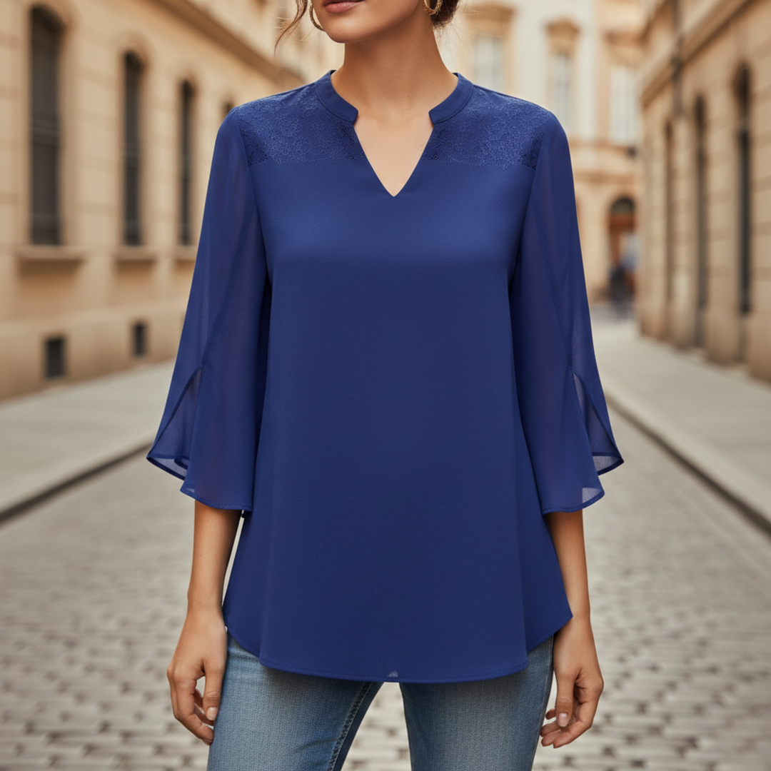 Blouse V Neck Long Sleeve Chiffon Womens