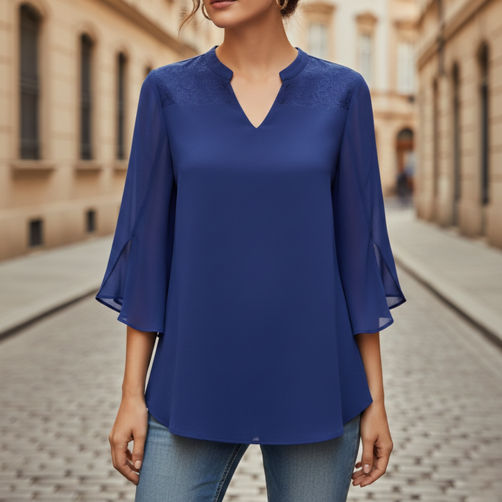 Blouse V Neck Long Sleeve Chiffon Womens