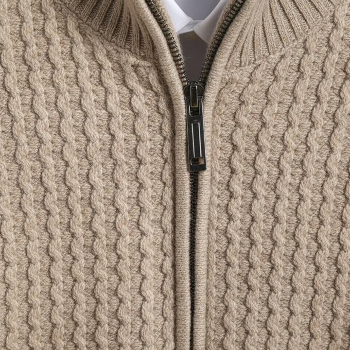 Zip Sweater Cable Knit Stand Collar Men