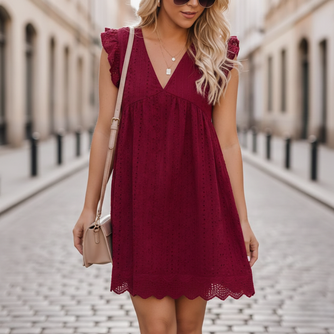 Summer Dress V Neck Sleeveless Eyelet Women