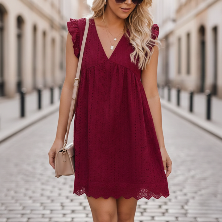 Summer Dress V Neck Sleeveless Eyelet Women