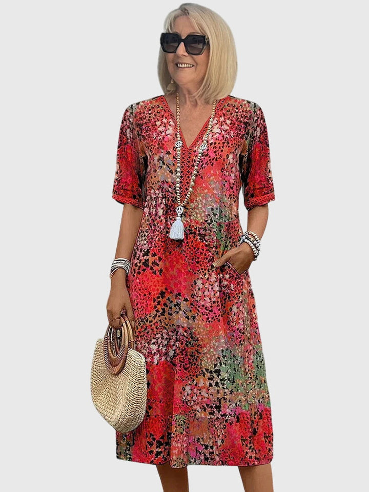 Women's Midi Dress Floral V-Neck Short Sleeve Casual