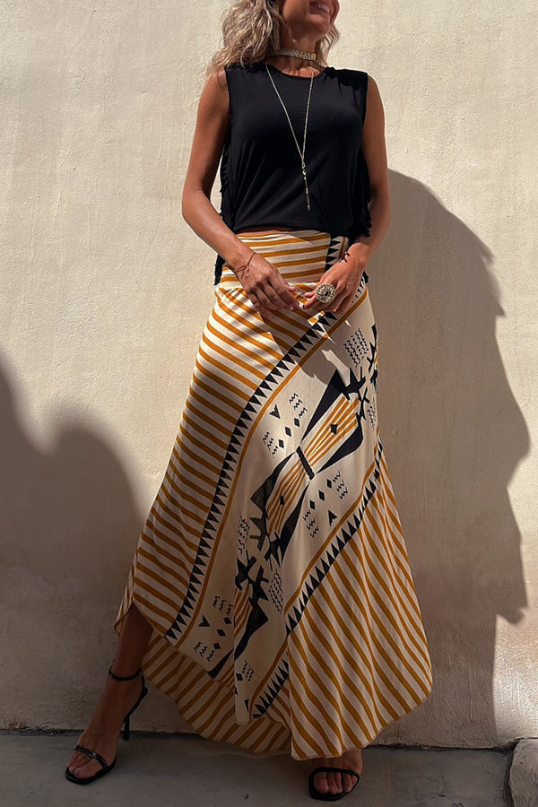 Women's Maxi Skirt Satin Geometric Floral Elastic Waist A-Line Casual Wear
