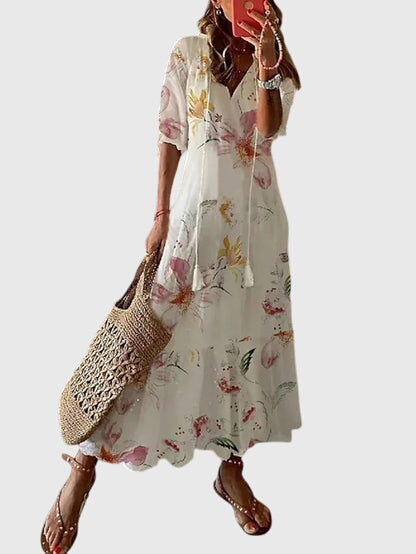 Women's Viscose Floral Sleeveless Dress Boho Vintage