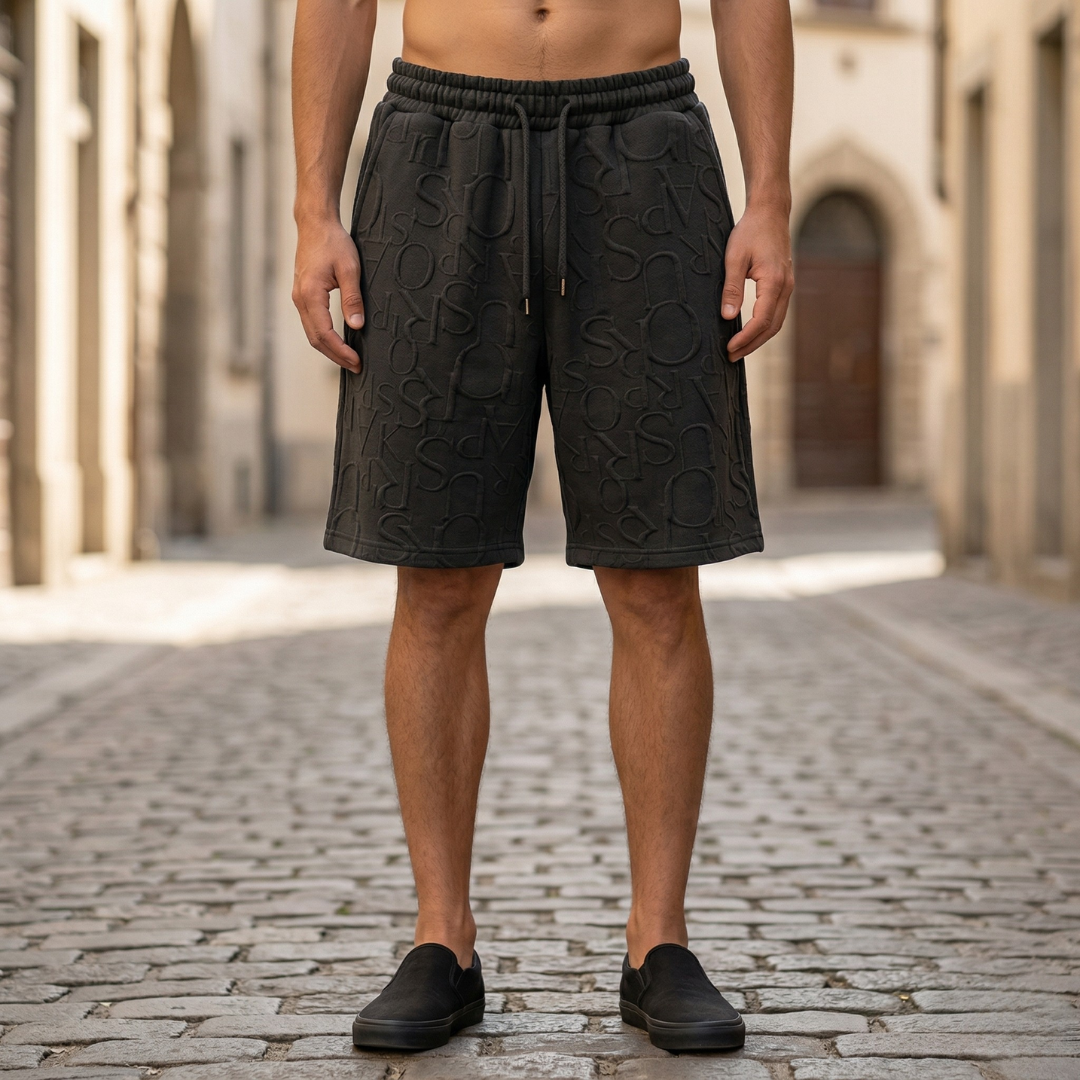 Mens Drawstring Shorts Textured Elastic Waist Casual