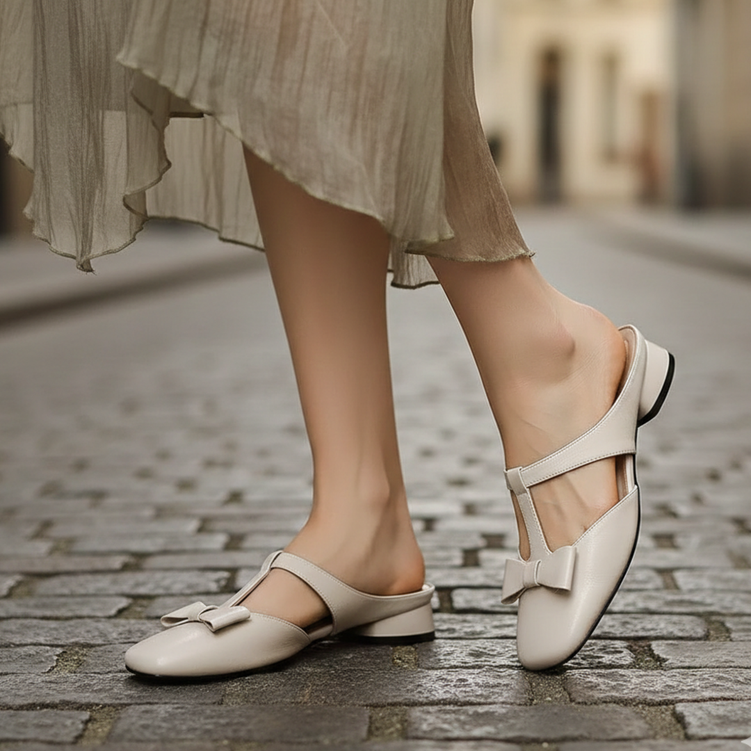 Women's Mules Shoes Square Toe Bow Detail