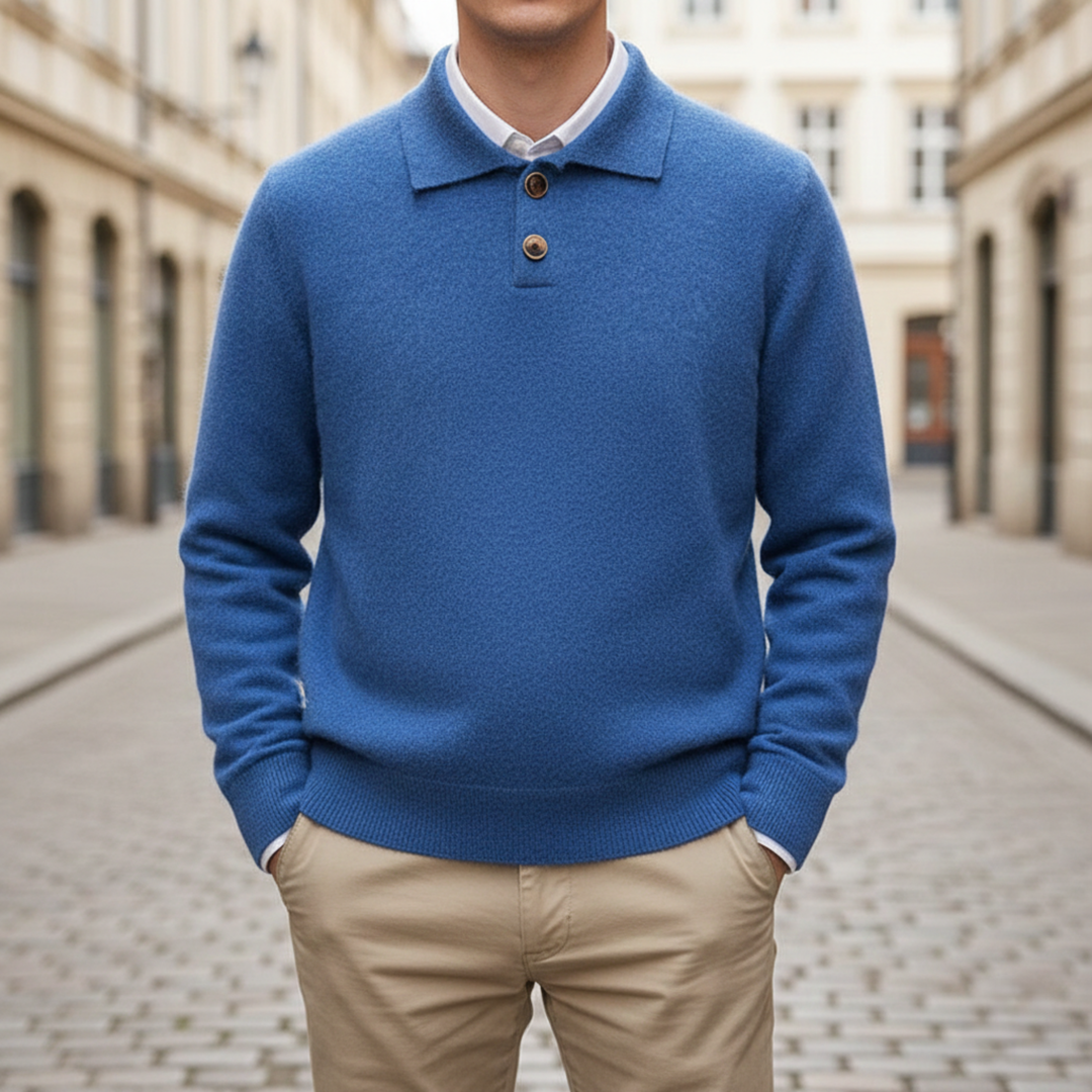 Polo Sweater Long Sleeve Button Placket Men
