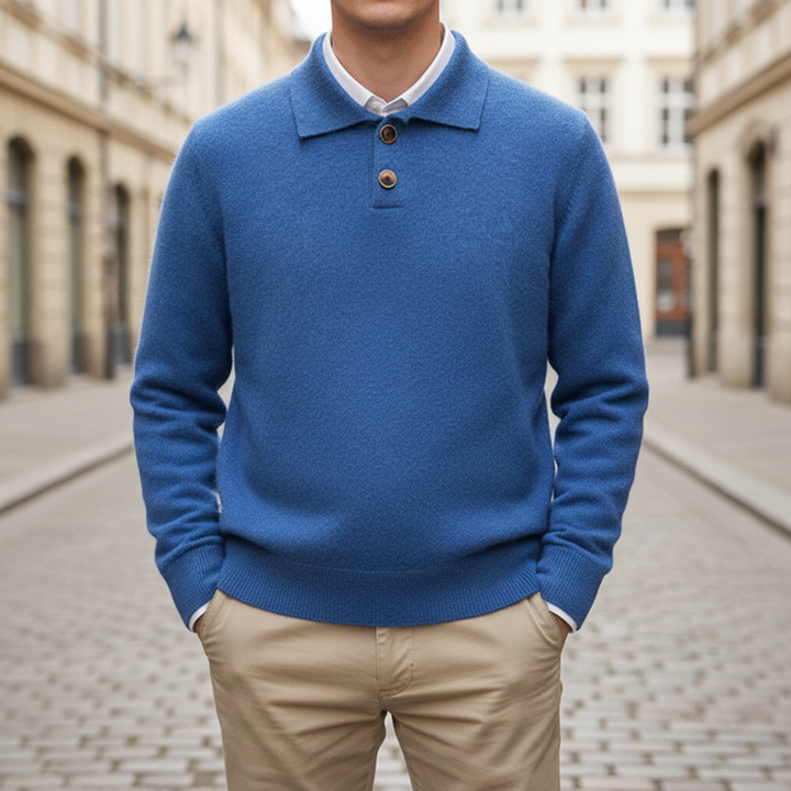 Polo Sweater Long Sleeve Button Placket Men