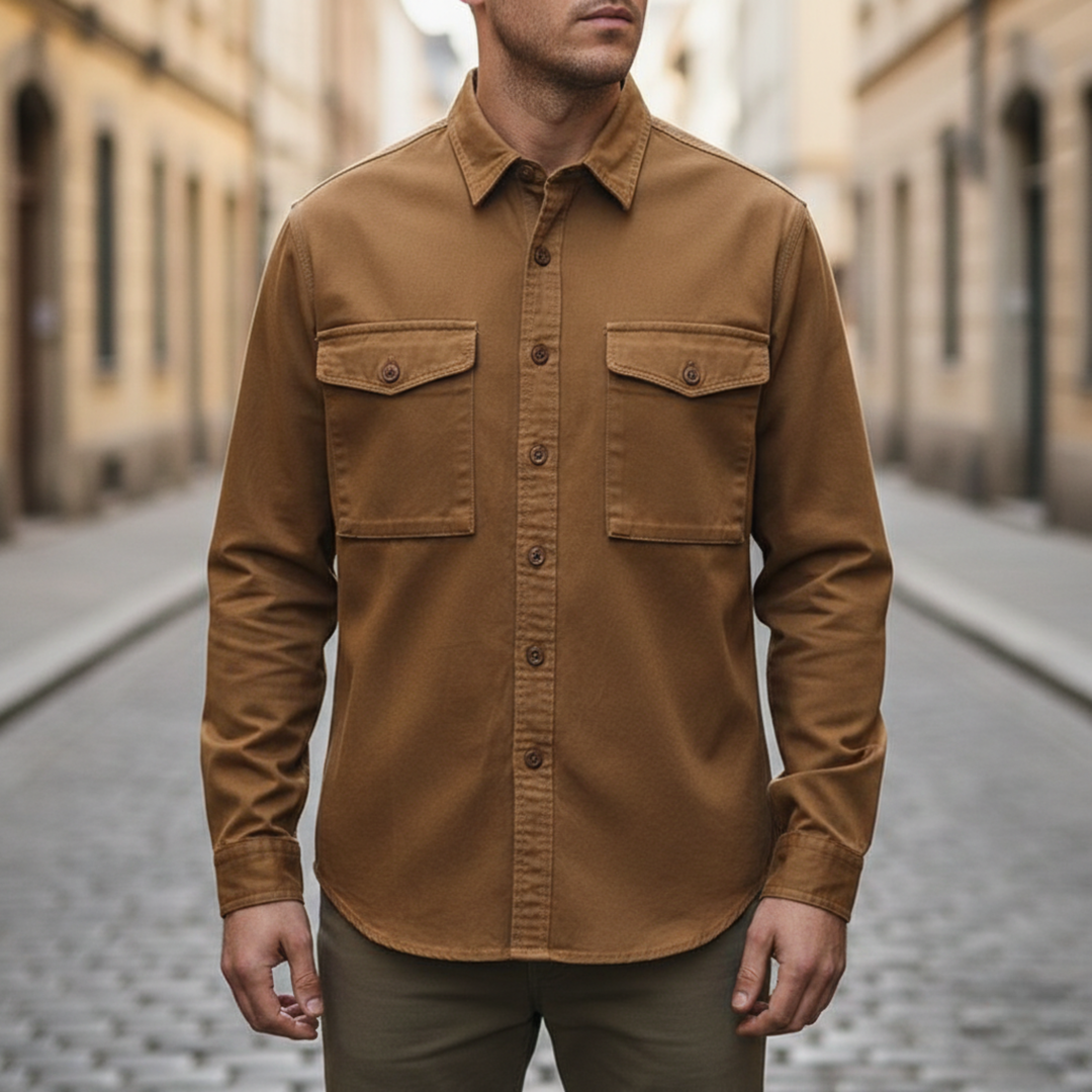 Button Down Shirt Long Sleeve Pocket Men