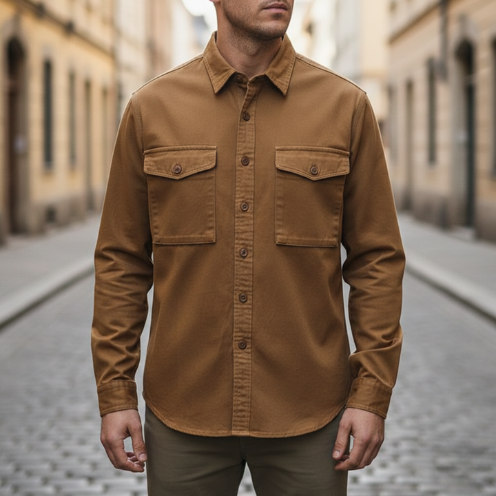 Button Down Shirt Long Sleeve Pocket Men