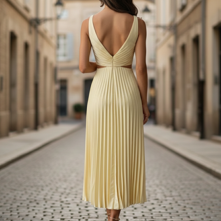 Maxi Dress Pleated V Neck Sleeveless Women