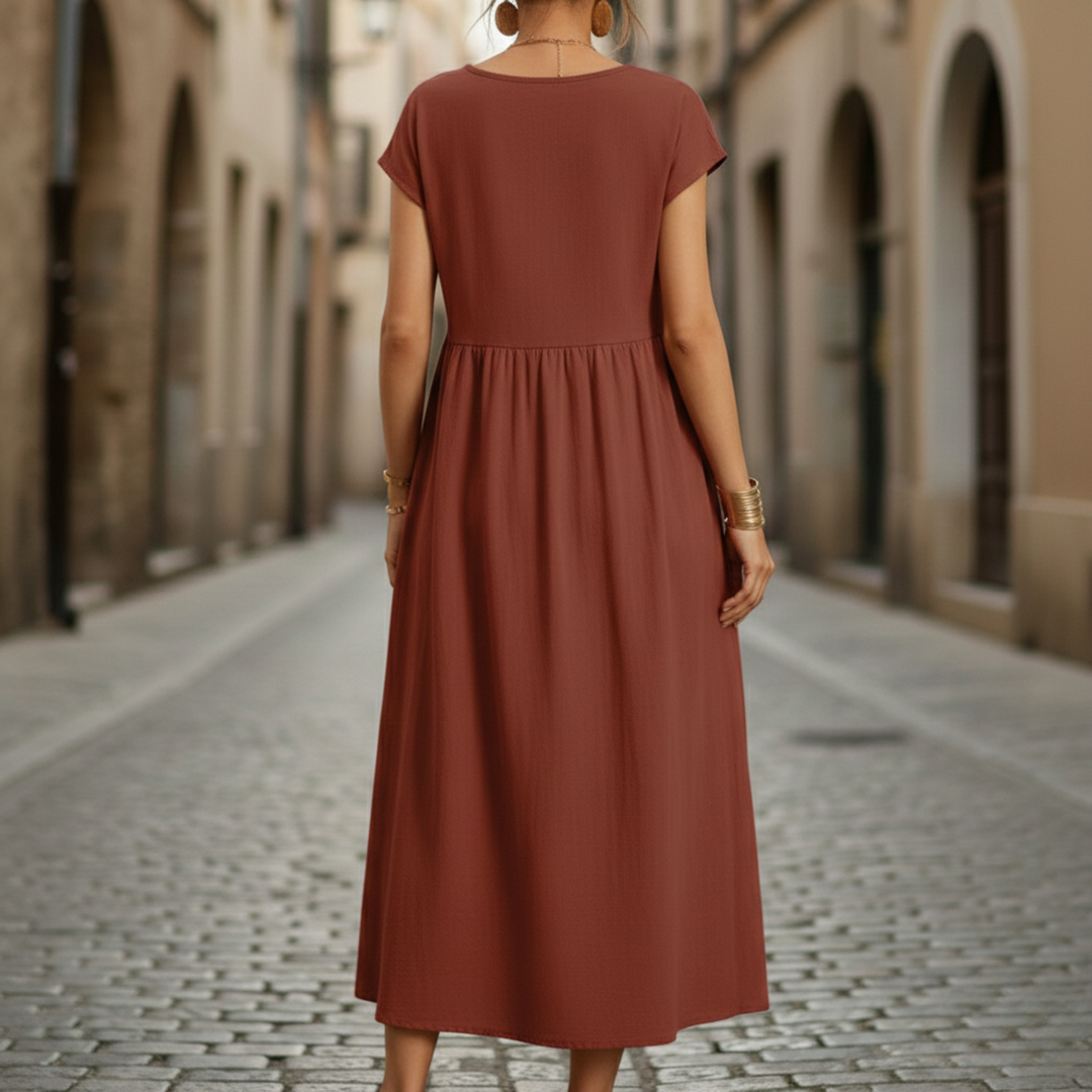 Midi Dress Short Sleeve Loose Fit Women